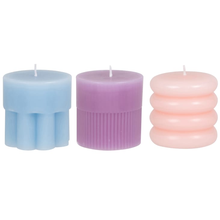 Set di candele (x3) azzurro, rosa e viola