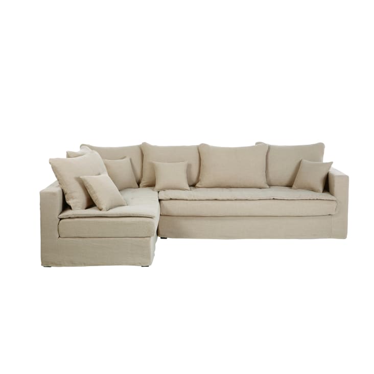 Sofá cama de 3/4 plazas de lino superior beige, colchón de 10 cm Louvain