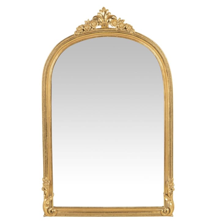 Großer Spiegel aus goldfarbenem Paulownienholz in Used-Optik