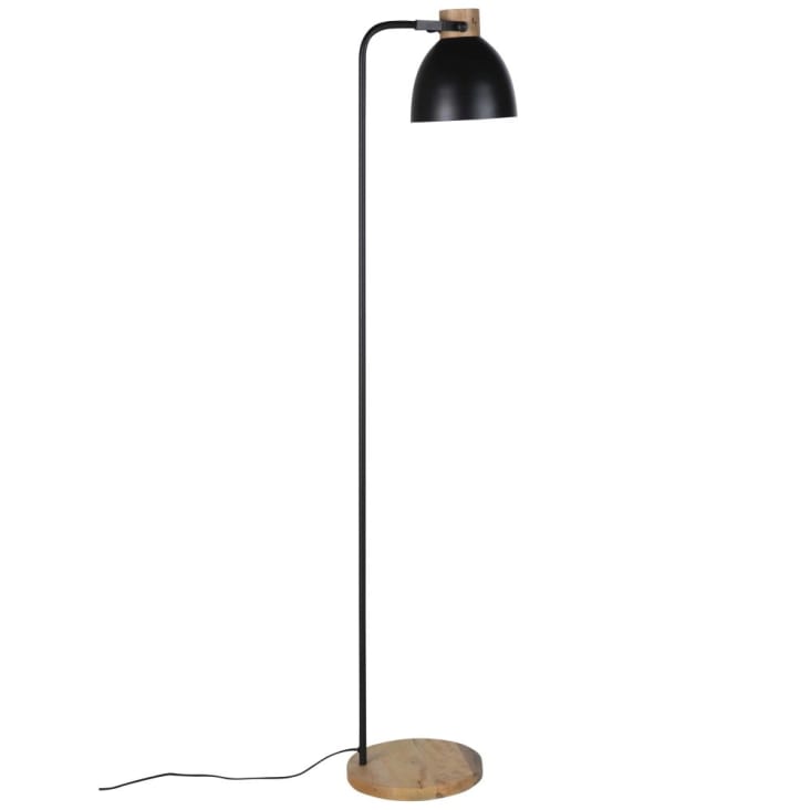 Stehlampe aus Akazienholz und schwarzem Metall, H162cm