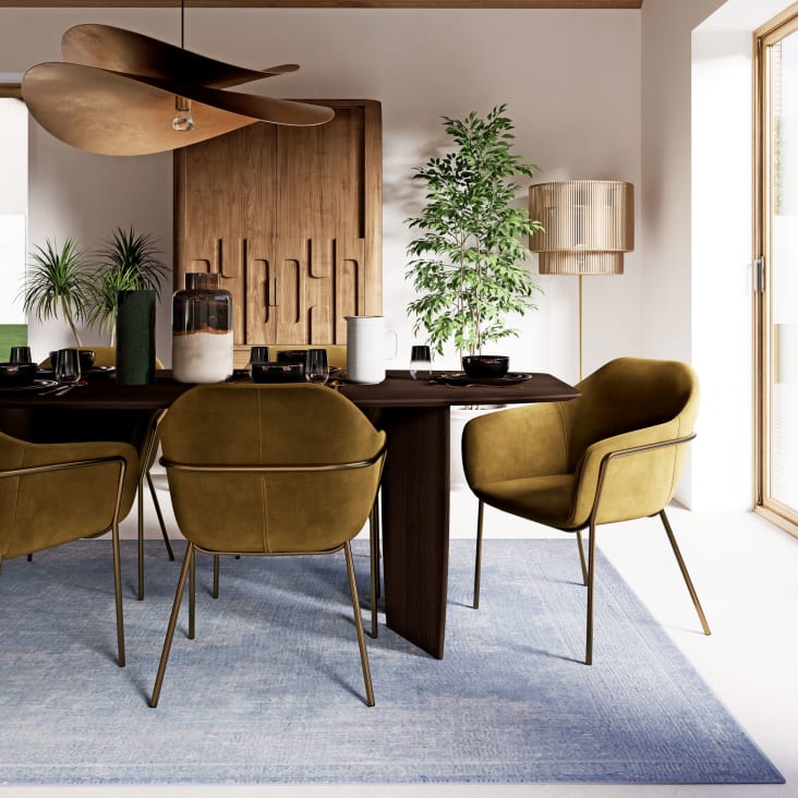 Neus - Stuhl mit ockerfarbenem Samtbezug und goldfarbenem Metall, OEKO-TEX®-zertifiziert