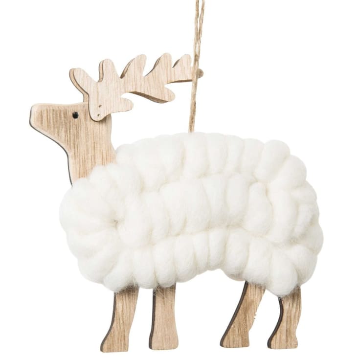 Suspension de Noël cerf en laine écrue