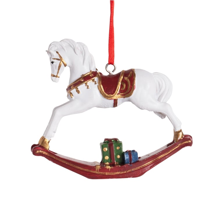 Suspension de Noel cheval a bascule blanc et rouge