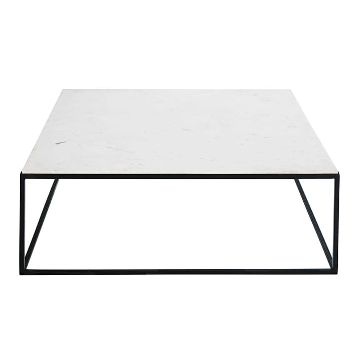 Table basse carrée en marbre blanc et métal noir