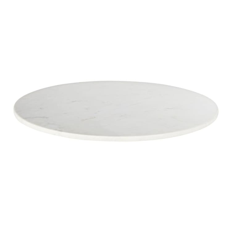 Tablero de mesa redondo de mármol blanco con incrustaciones de piedras