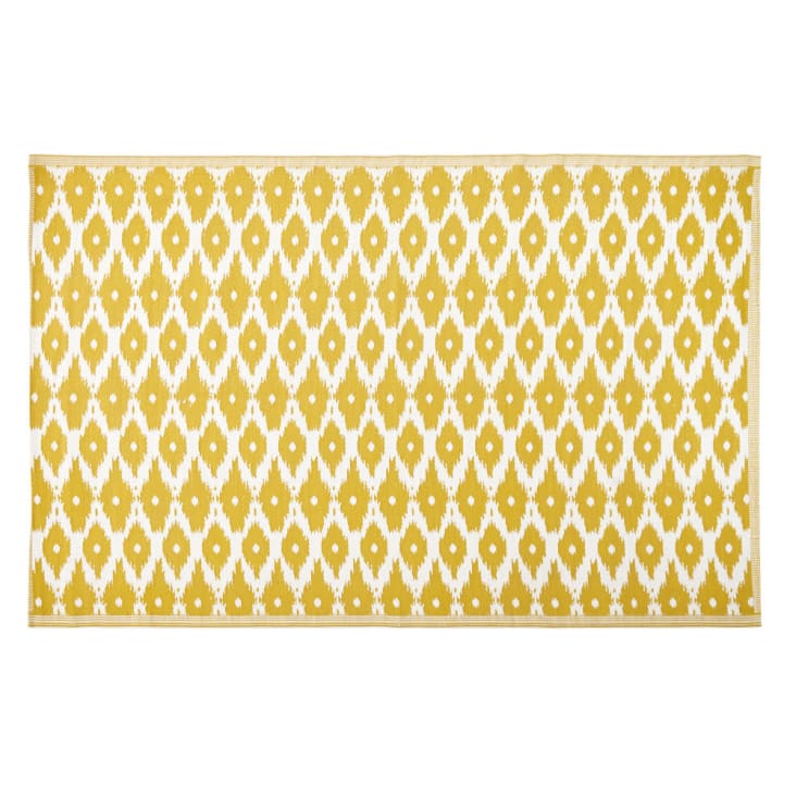 Tapis réversible en polypropylène jaune motifs graphiques blancs 180x270