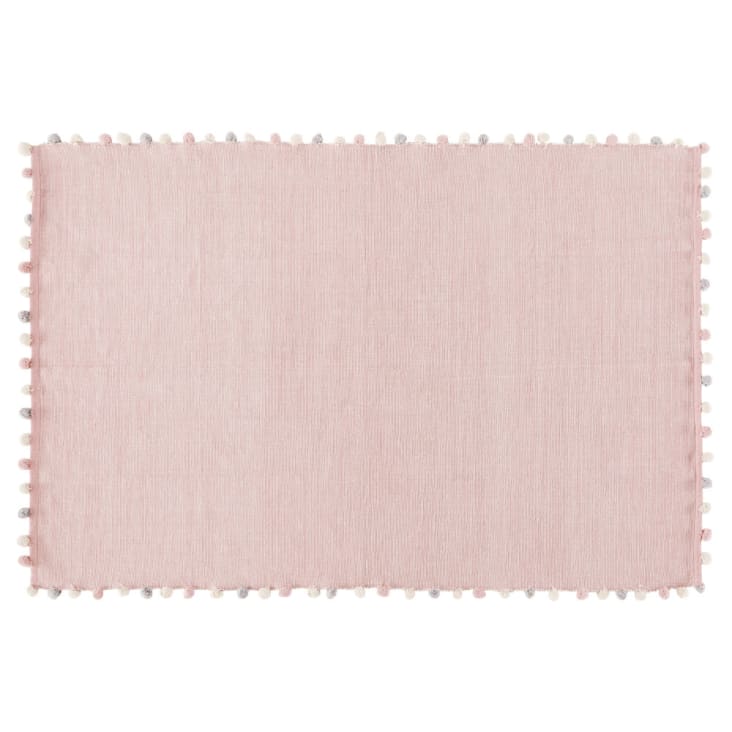 Tappeto per bambini in cotone rosa con pompon, 120x180 cm
