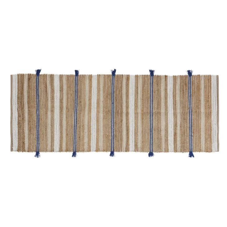 Tappeto per corridoio in iuta e cotone riciclato intessuti con motivi beige  e blu 80x200 cm JDID