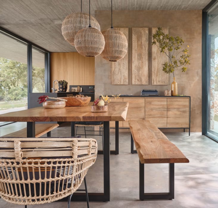 Tavolo Da Pranzo Industriale In Legno Acacia 180x90cm - Stile Vintage Con Gambe Metalliche - Foto 11