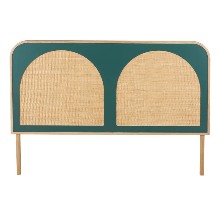 Testata da letto 160 cm verde scuro e rattan intrecciato DABALI