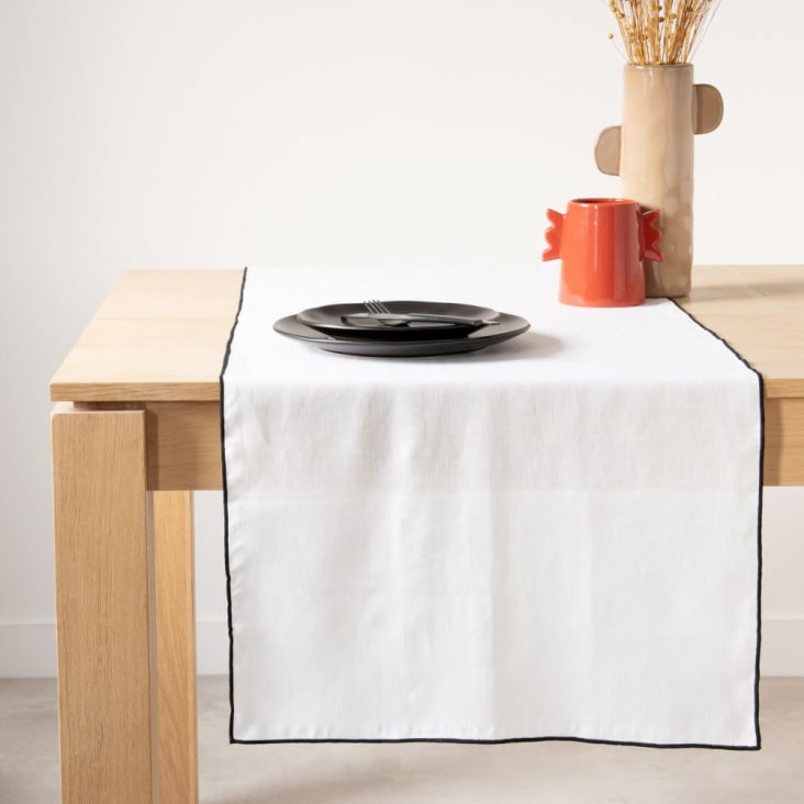 Tischläufer aus gewaschenem Leinen, weiß | und Monde du 50x150cm Maisons schwarz
