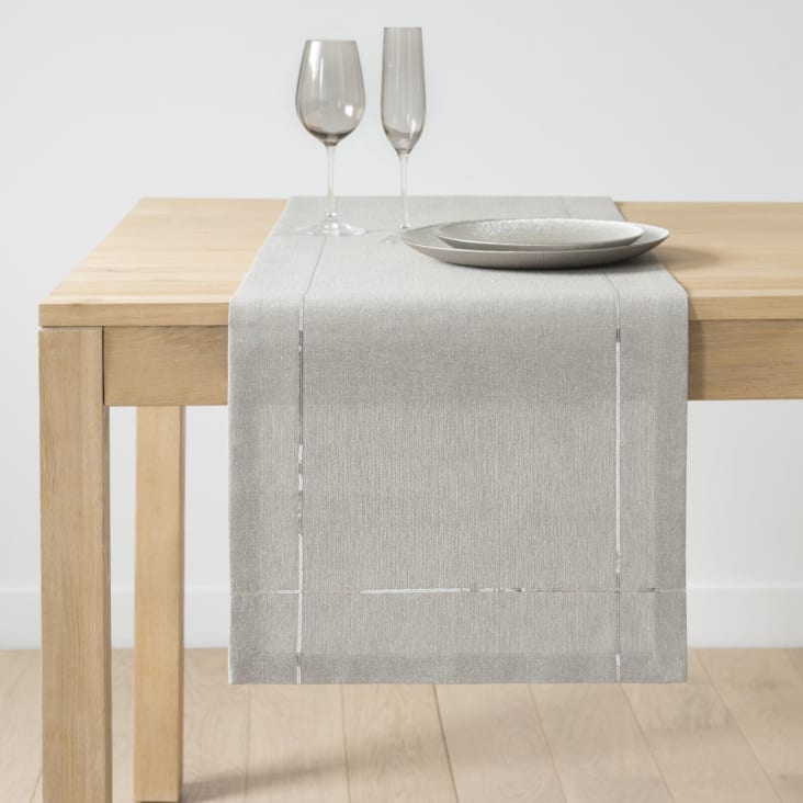 40x150cm und du silbernem Bio-Baumwolle Maisons Tischläufer Lurex, SPARKLY Monde grauer aus |