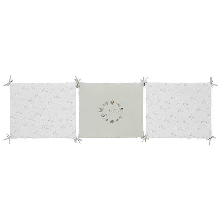 Tour de lit bébé réversible blanc en coton biologique imprimé
