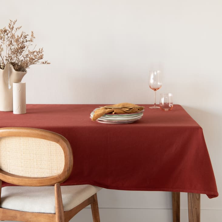Tovaglia in cotone terracotta con bordi intrecciati 150x250 cm