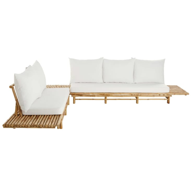 Tuinhoekzetel uit bamboe met zitplaatsen en gebroken witte kussens Robinson Maisons du Monde
