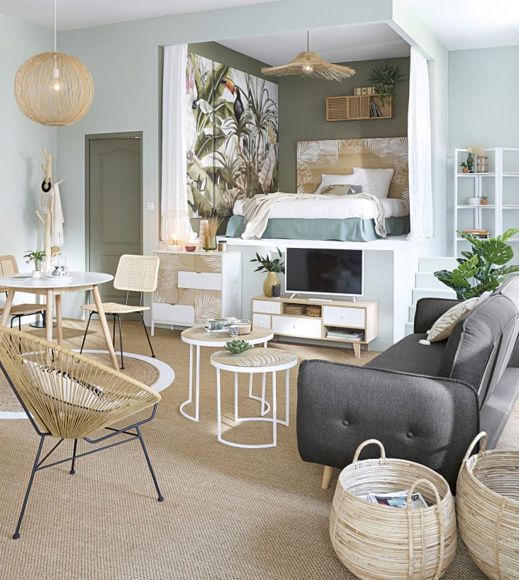 Spring - TV-Möbel im skandinavischen Stil mit 4 Schubladen aus weißem Paulownienholz
