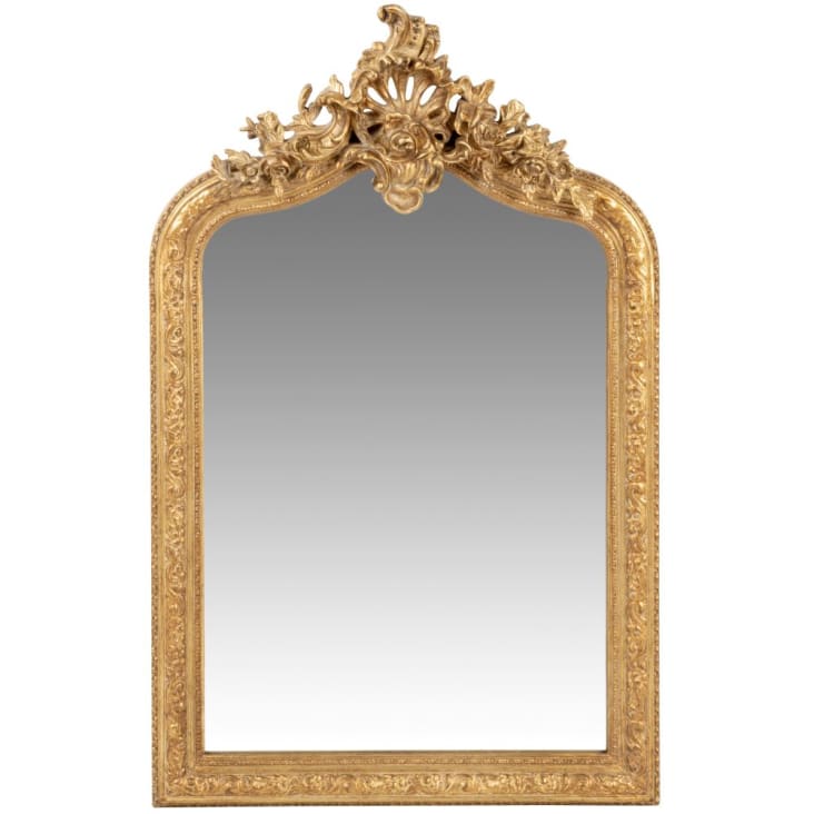 Vergulde paulowniahouten spiegel met lijstwerk 62 x 96 cm