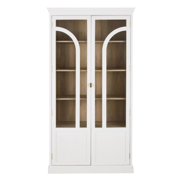 Vitrina de cuatro puertas en color blanco con dos estantes de