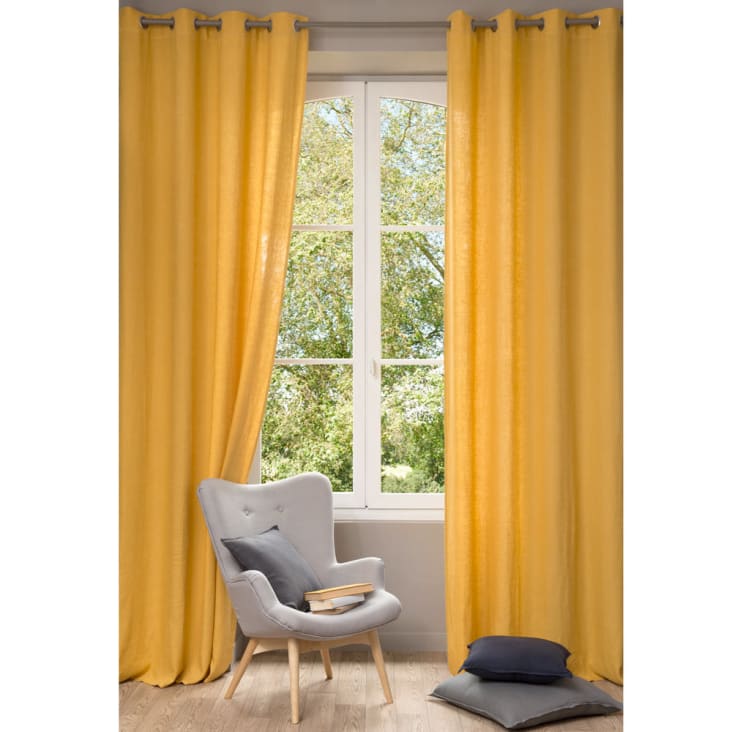Vorhang grobem Vorhang | aus Monde du 130x300 gelb, Maisons 1 Leinen