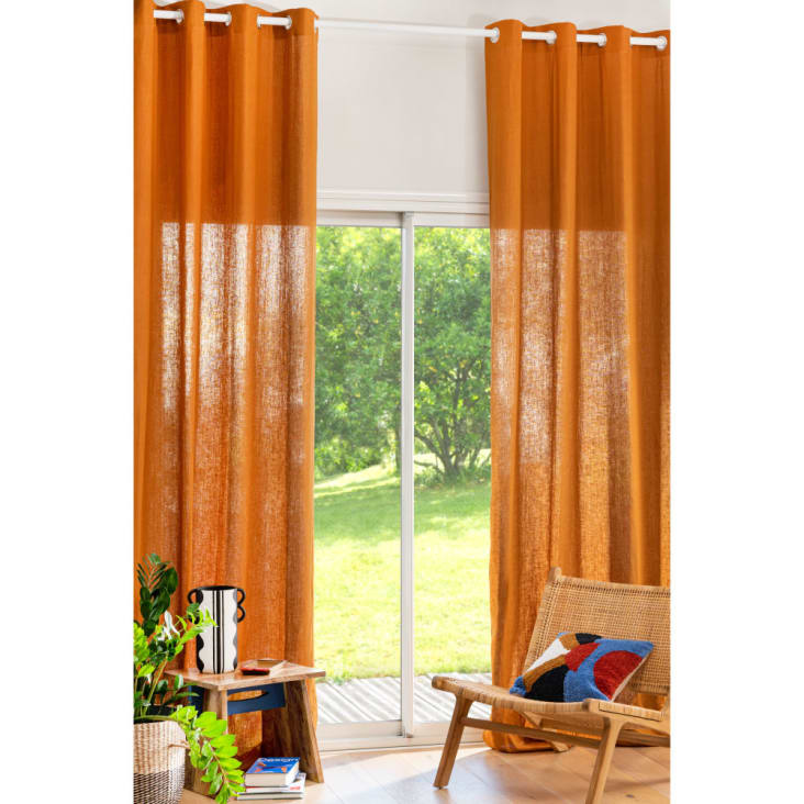 Vorhang mit Ösen aus gewaschenem Leinen, senfgelb, je 130x300cm | Maisons  du Monde