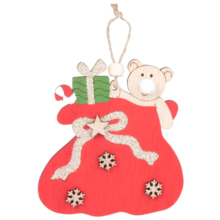 Weihnachtliche Hängedeko aus rotem Pappelholz mit Pompon