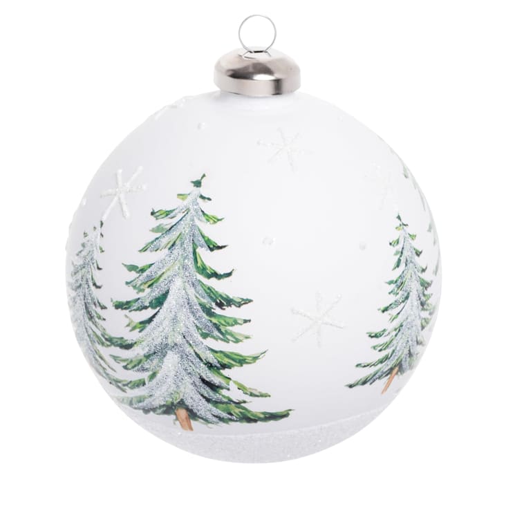 VITBIS Weihnachtskugel Aus Mundgeblasenem Glas – 10 Cm, Mattes Weiß Mit Silberner Verzierung