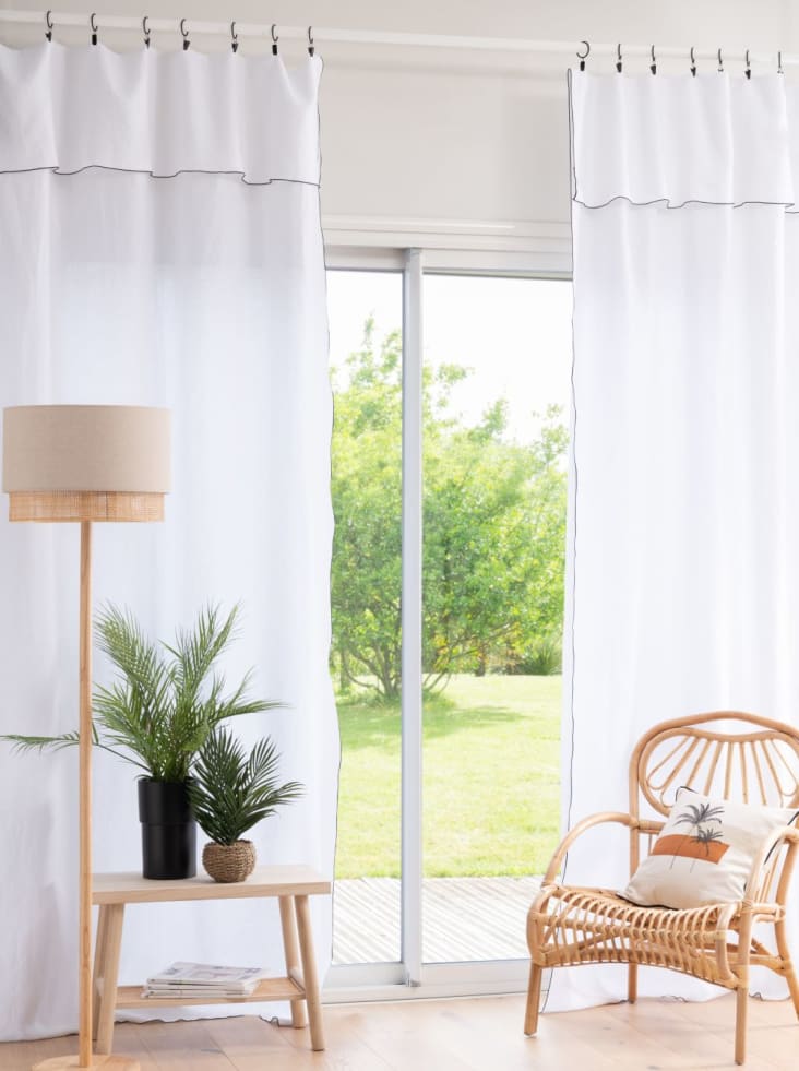 Weißer Vorhang mit Clips aus gewaschenem Leinen, 1 Vorhang, 130x300cm |  Maisons du Monde