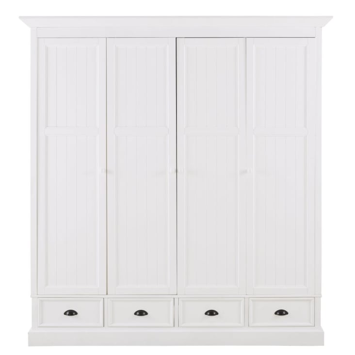 Witte garderobekast met 4 deurtjes en 4 lades