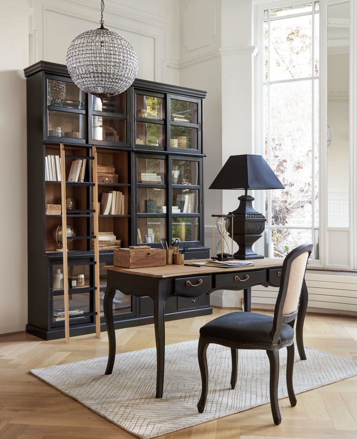 Versailles - Zwarte boekenkast met 6 lades