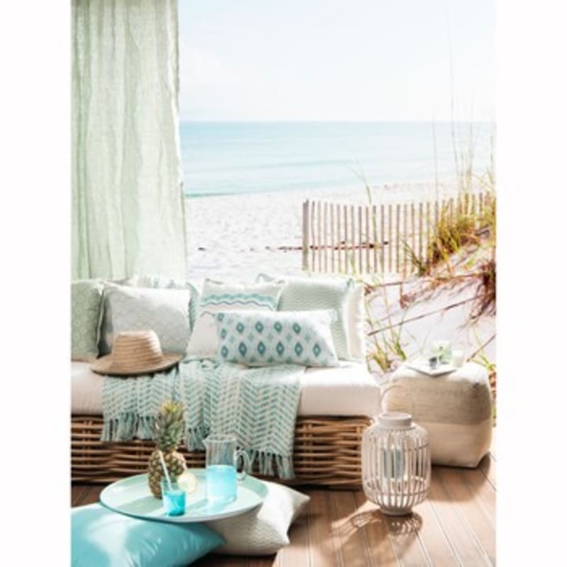 Banquette pour canapé de jardin modulable en rotin et coussins écrus - miniature 9