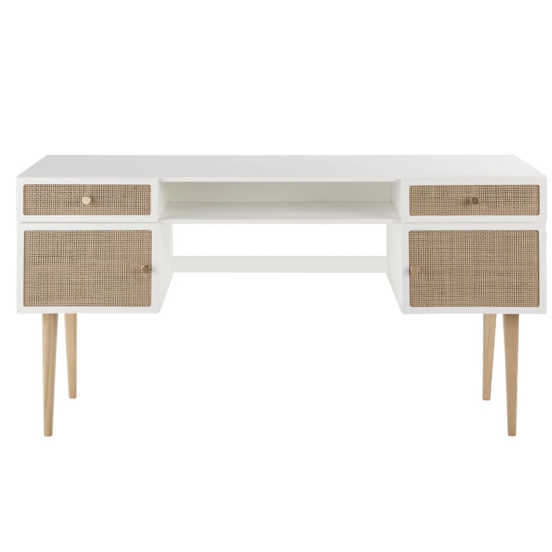 Bureau enfant bicolore 2 portes 2 tiroirs cannage en rotin - miniature 14