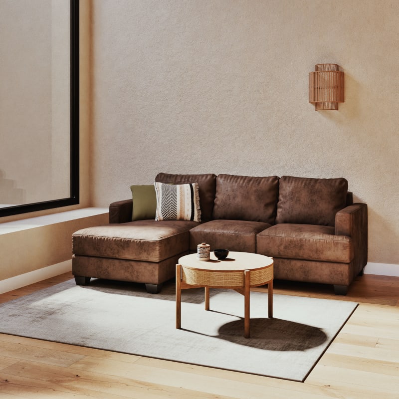 Canapé d'angle gauche 3/4 places en suédine marron - miniature 9