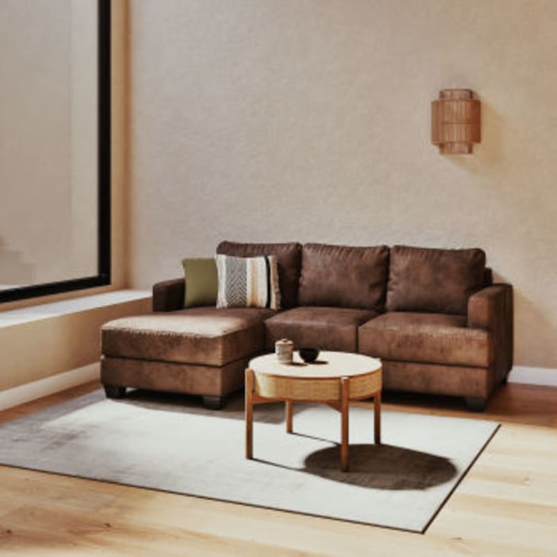 Canapé d'angle gauche 3/4 places en suédine marron - miniature 7