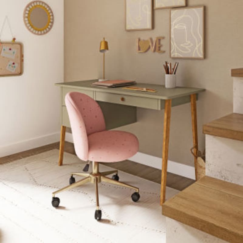 Chaise de bureau enfant réglable à roulettes coloris laiton et rose - miniature 7