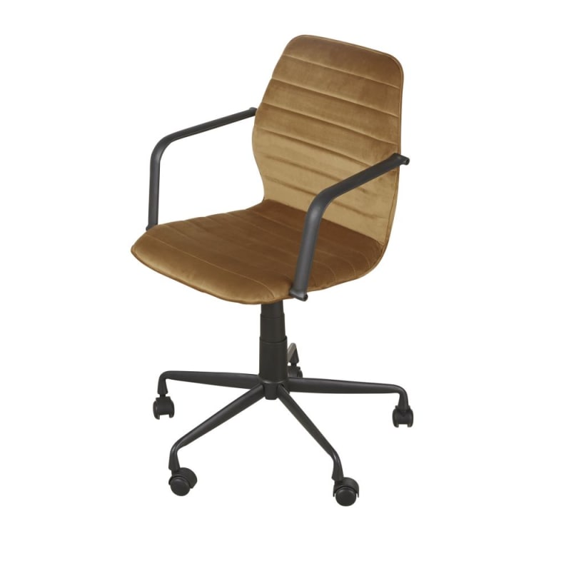 Chaise de bureau professionnelle en velours jaune moutarde - miniature 8