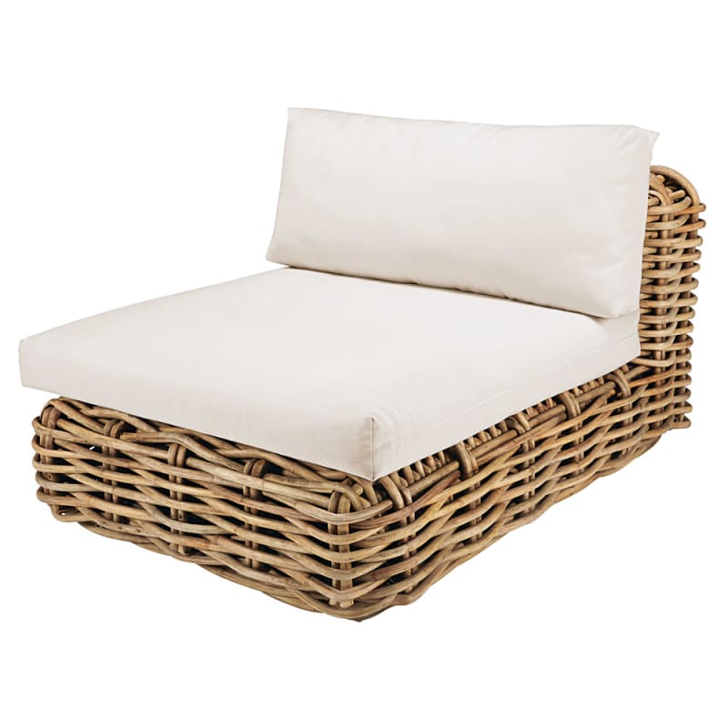 Chauffeuse pour canapé de jardin modulable en rotin et coussins écrus - miniature 10