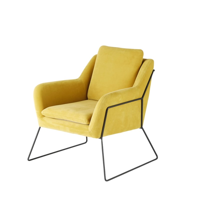 Fauteuil en velours jaune moutarde - miniature 10