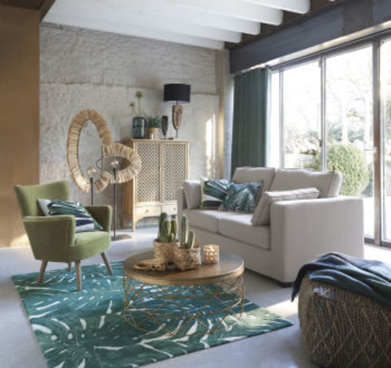 Fauteuil en velours vert kaki effet vieilli - miniature 14