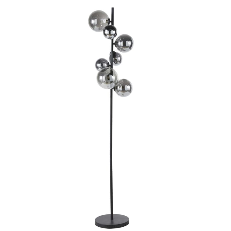 Lampadaire 7 globes en verre fumé et métal noir H155 - miniature 5