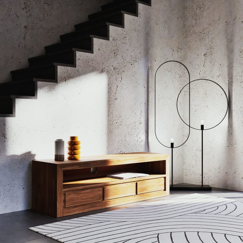 Meuble TV 3 tiroirs en bois de sheesham massif et acacia L160 - miniature 8