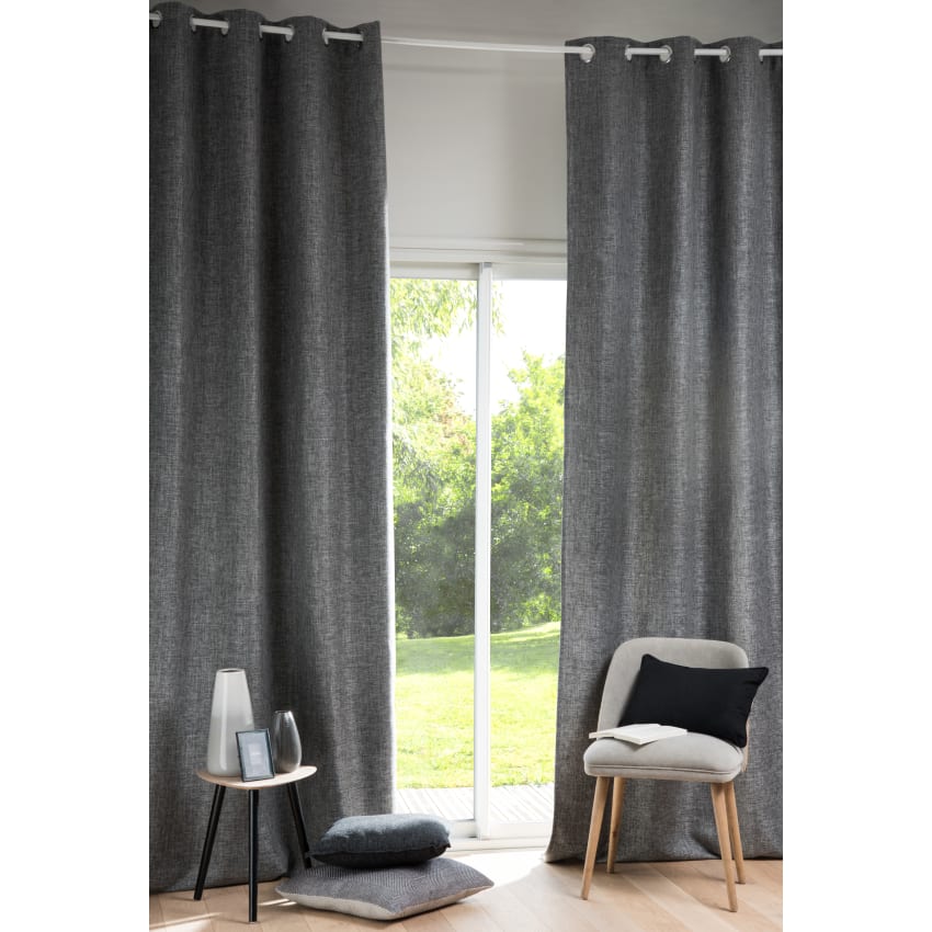 Rideau à œillets Anthracite Et Bleu - Opaque - 140 Cm De Large - Bon état