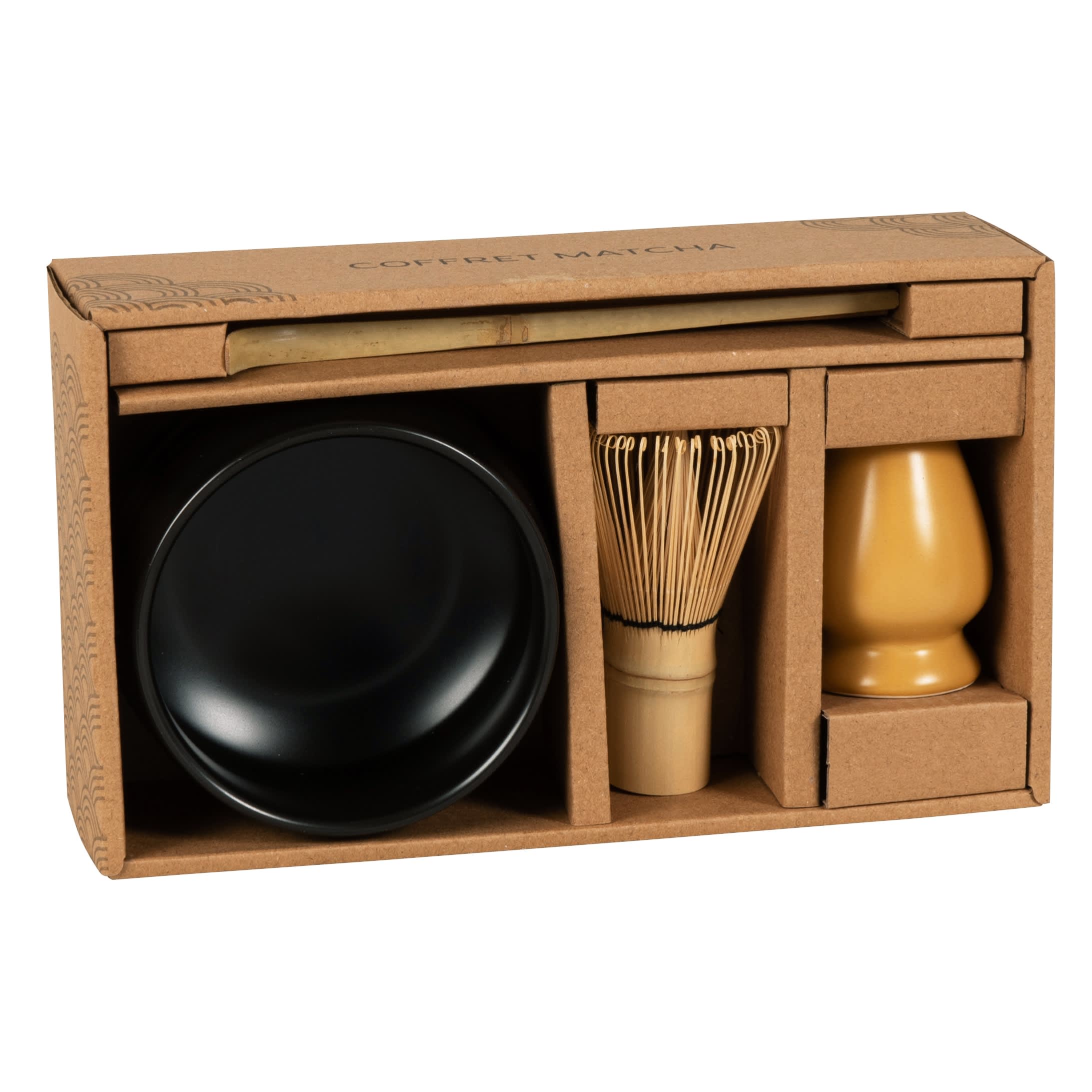 New York - Coffret matcha en céramique noire, jaune et bambou