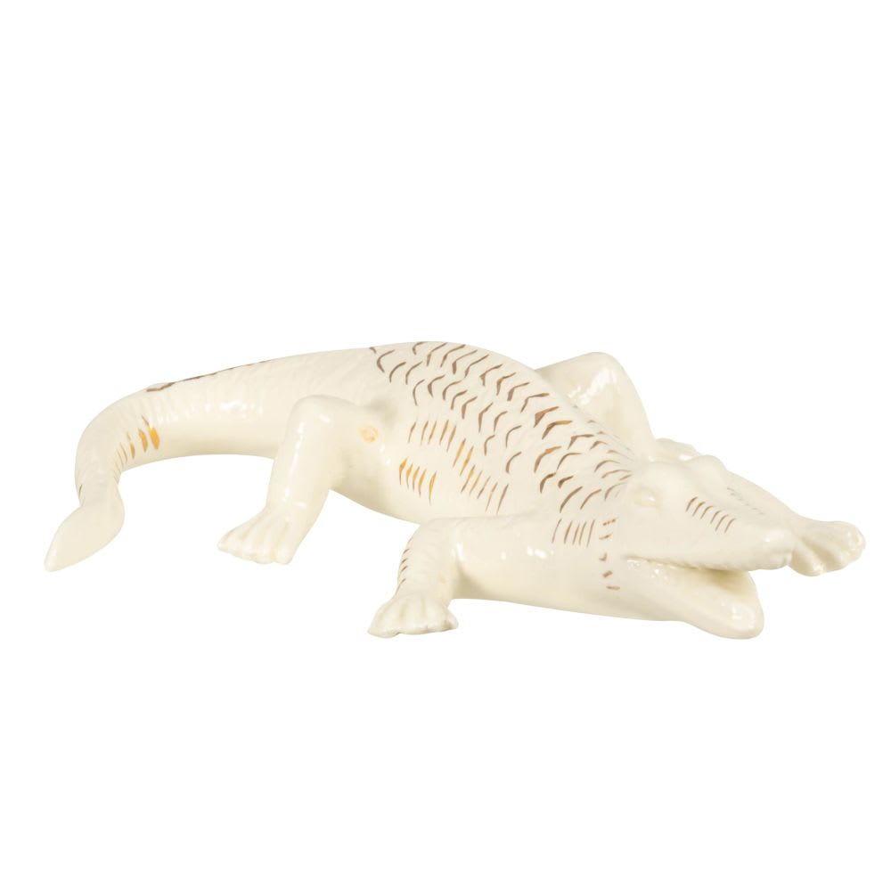 Figura de cocodrilo de porcelana blanca con motivos dorados L. 18 Aswan |  Maisons du Monde