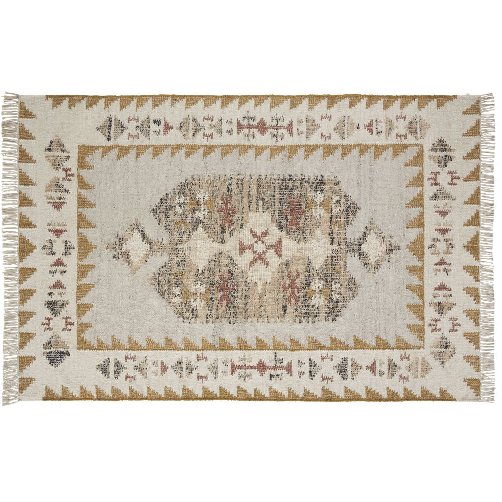 Verliefd Opknappen Verward Kelim Tapijt van geweven jute, wol en katoen met franjes en meerkleurige  etnische motieven - 160 x 230 cm SATARA | Maisons du Monde