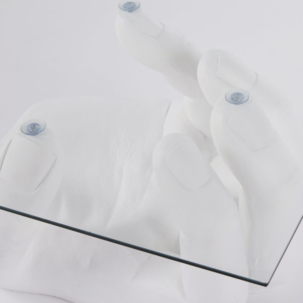 Mesa auxiliar de cristal y mano en magnesita blanca ALESSA