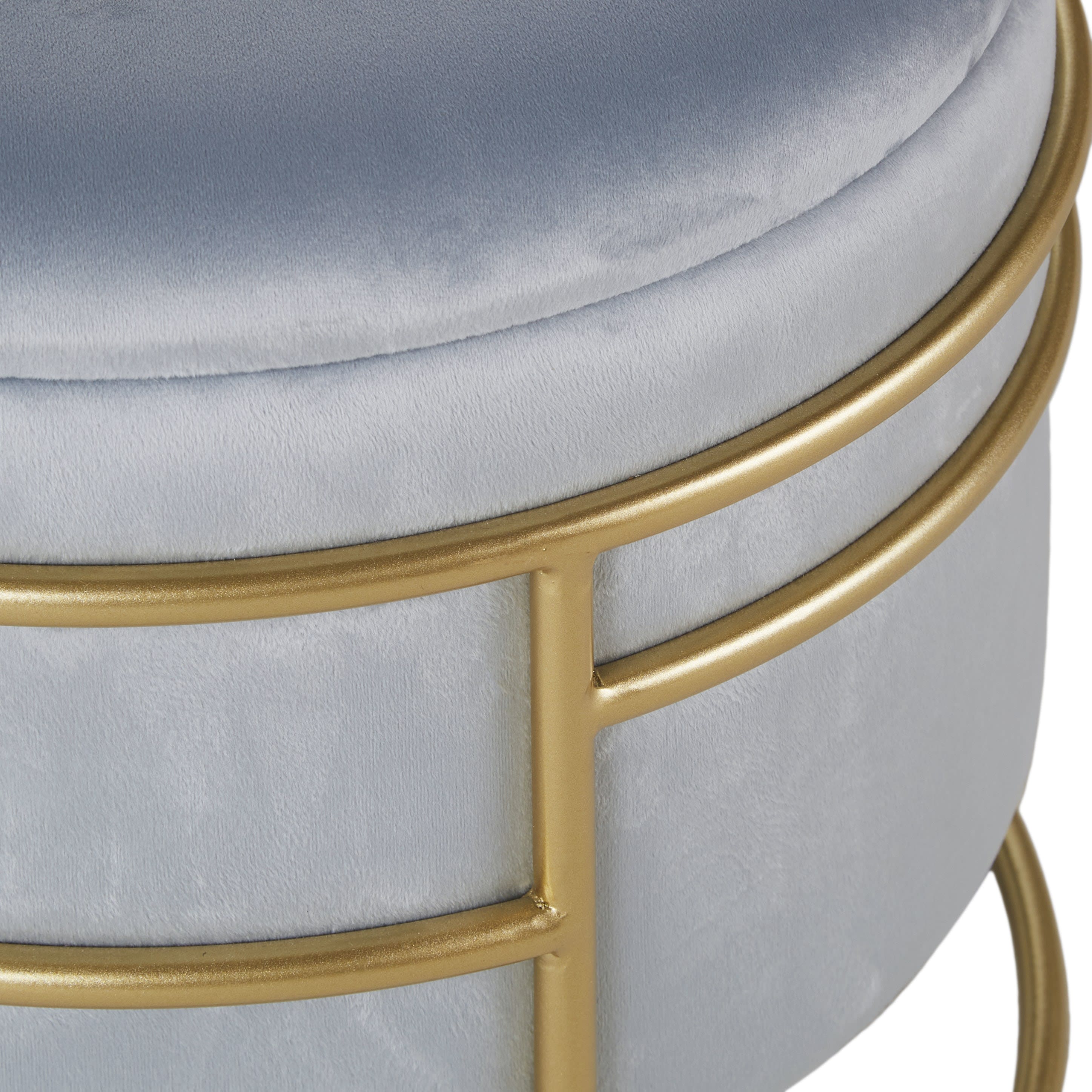 Dmora Pouf contenitore rotondo, in velluto blu e struttura in metallo  verniciato oro, cm 41x41x38