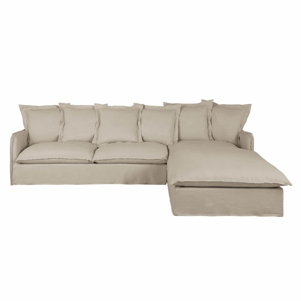 Sofa En Forma De L Relleno Con Espuma De Alta Densidad Derecho  Beige