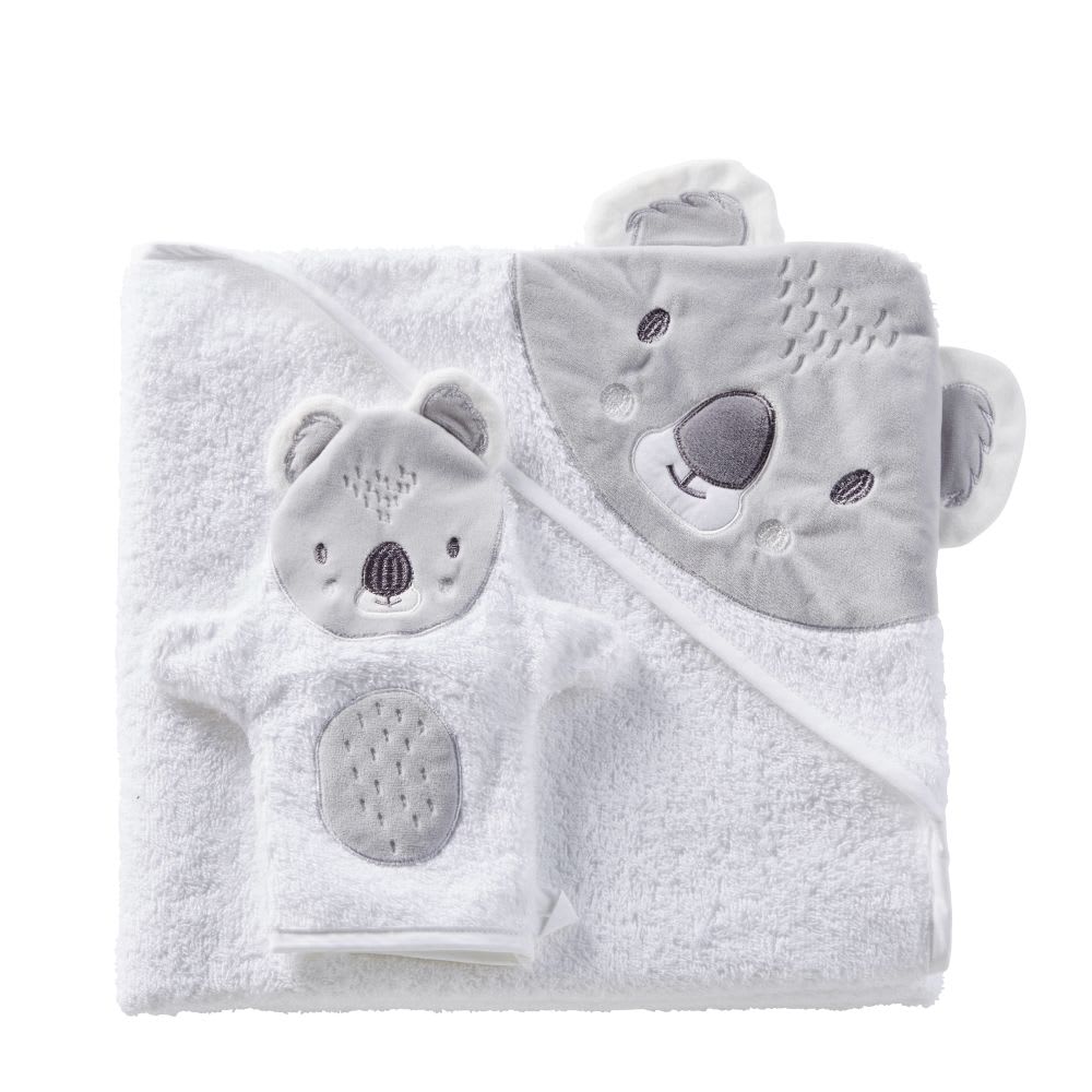 Sortie de bain bébé en coton blanc et gris 100x100 KOALA