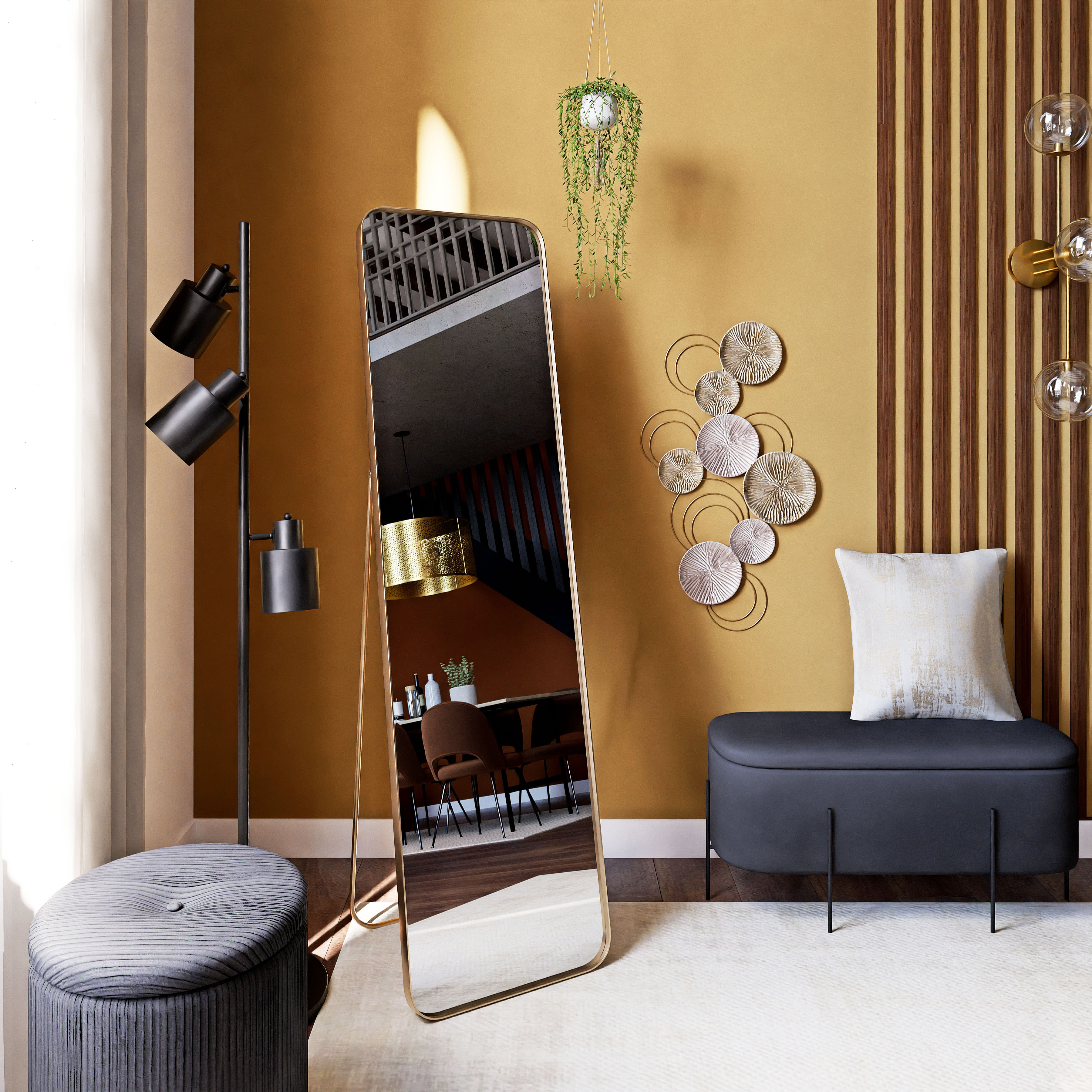 Ver weg te rechtvaardigen Bruin Staande spiegel van goudkleurig metaal 40x167 WESTON | Maisons du Monde