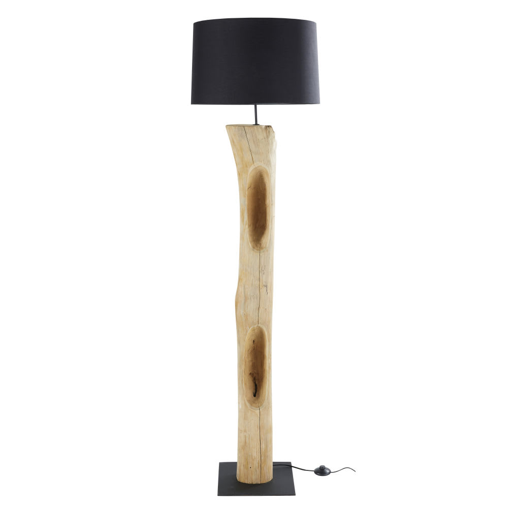 Stehlampe aus Albizie mit schwarzem Lampenschirm H172 WAX | Maisons du Monde